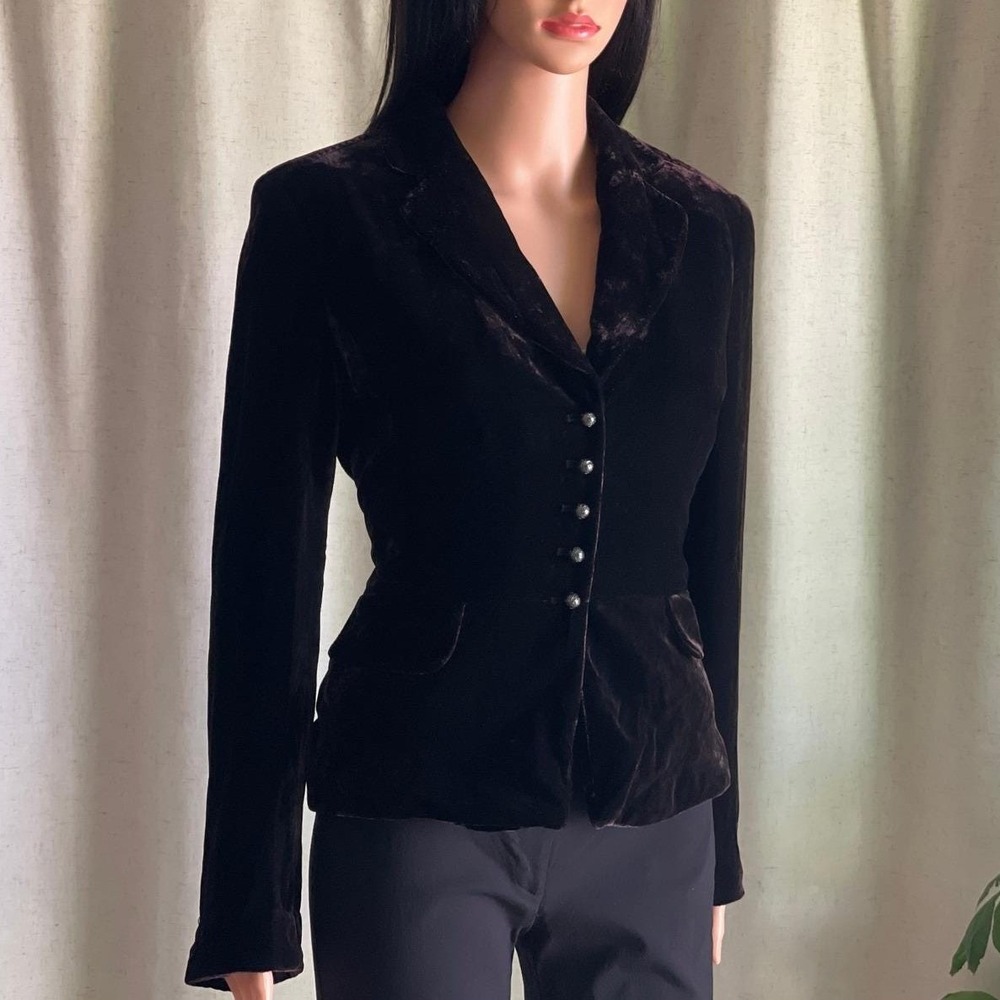 Vtg 90s Y2K Velvet Blazer Dark Brown Silk Blend Jacket Whimsigoth Victorian 8